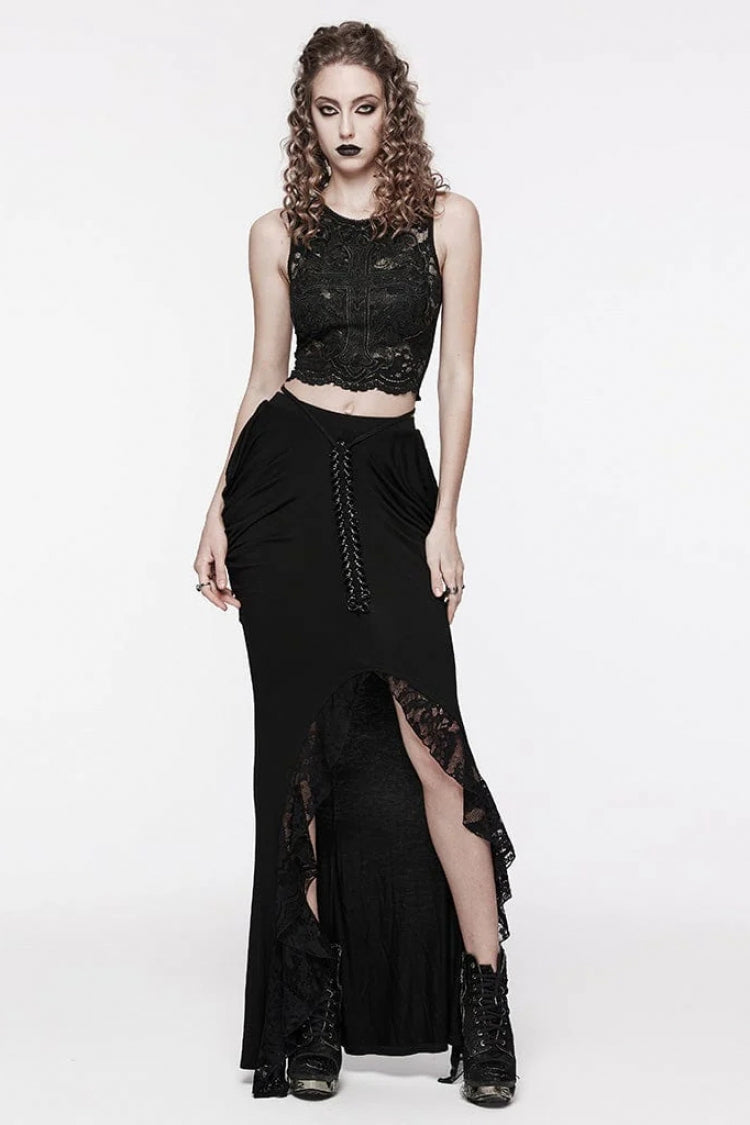 No-Sleeve Cross Embroidery Lace Gothic Waistcoat