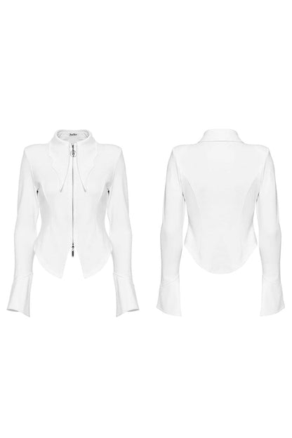 Ivory Bat Collar Long Flared Sleeve Slim Gothic Women's Blouse