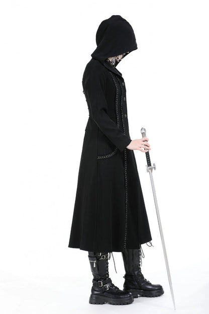 Hooded Punk Jacket with Ruffled Lace-Up Front for Women