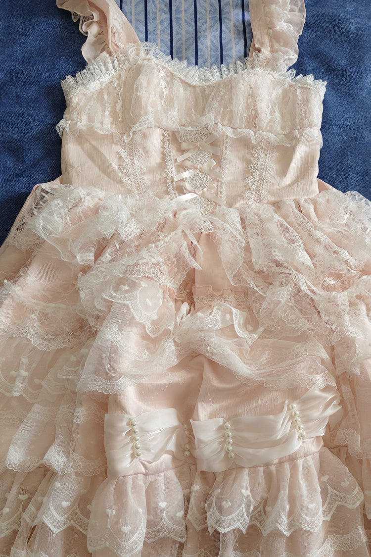 Blush Doll-Style Bow Lace Princess Dress with Layers