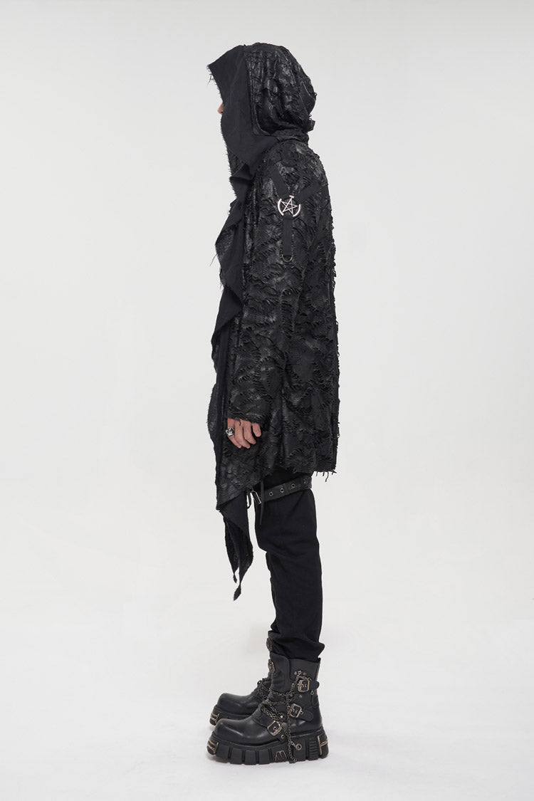 Punk Jacket for Men with Black Irregular Sharp Corner Hem and Knitted Stitching