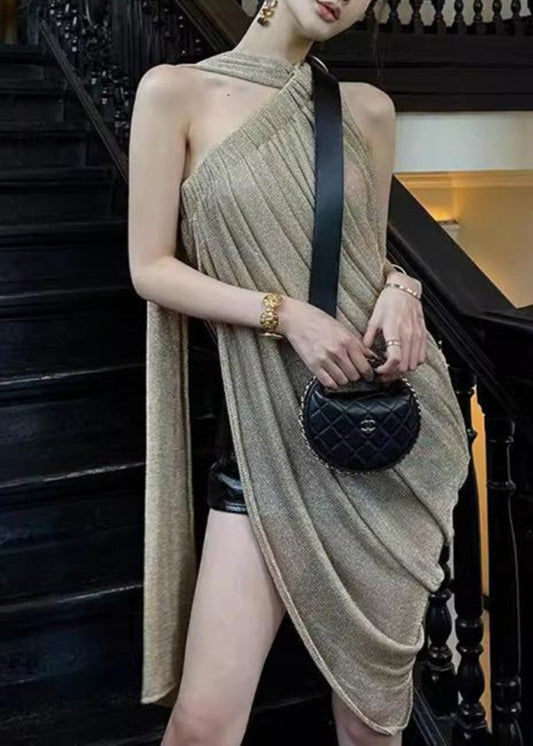 Asymmetrical Tank Wrinkled Sleeveless Top New Open Side