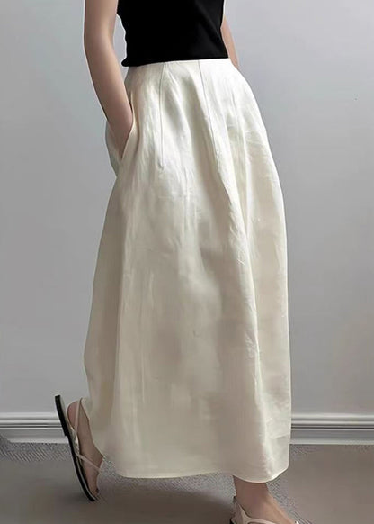 Cotton Beige Solid Pockets High Skirts Summer Waist New