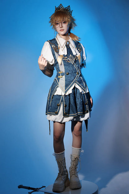 Azure Contract Magic Medieval Embroidery Classic Prince Handsome Ouji Lolita Coat