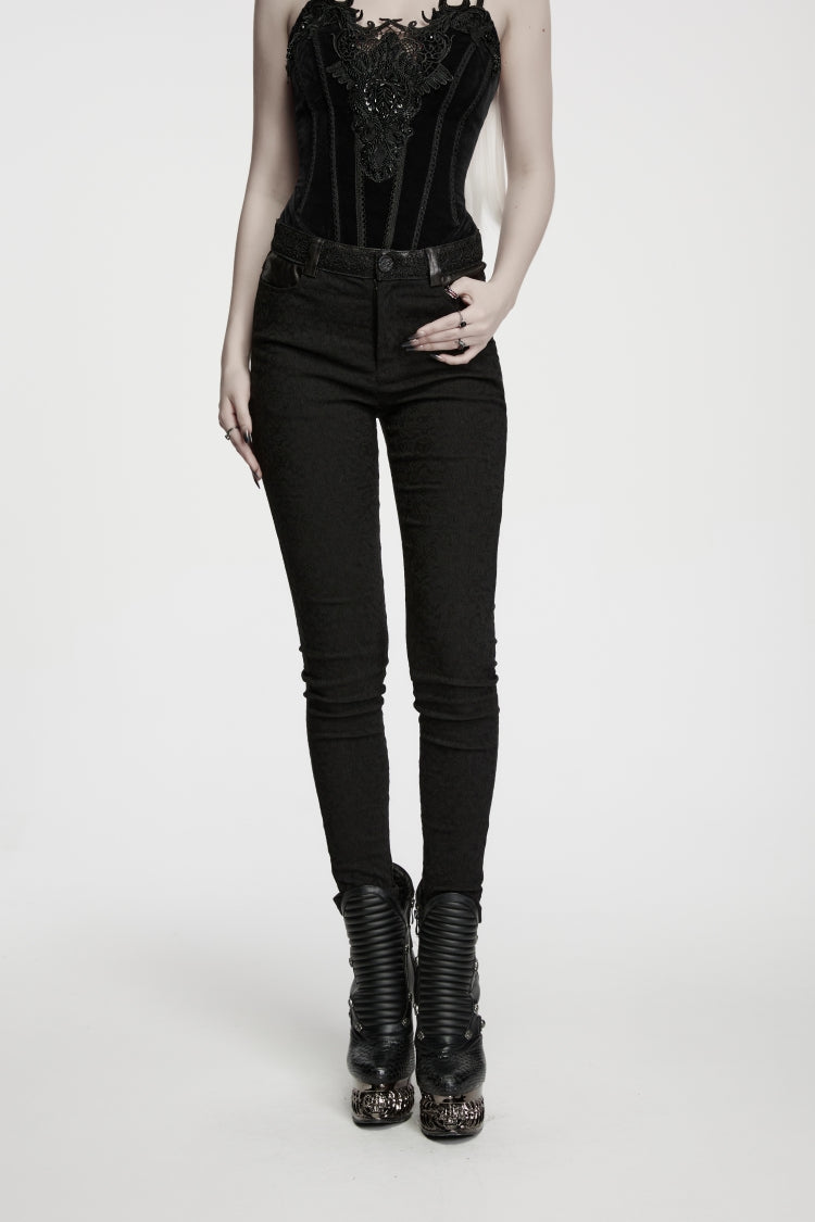 Women's Gothic Cool Cosplay Pants in Slim Fit Black Jacquard