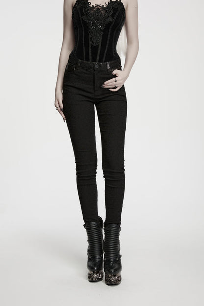 Women's Gothic Cool Cosplay Pants in Slim Fit Black Jacquard