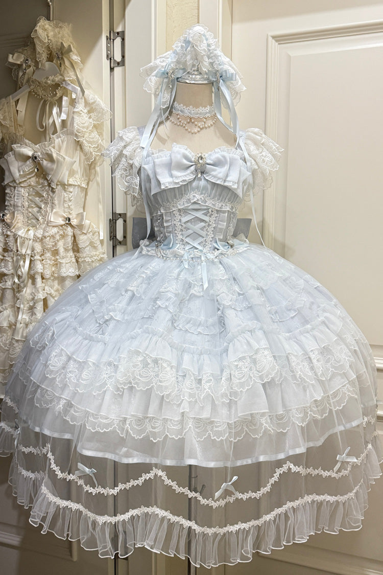 Azure Eternal Vow Sleeveless Ruffled Hanayome Bow Lace-Up Sweet Lolita Jumper Dress