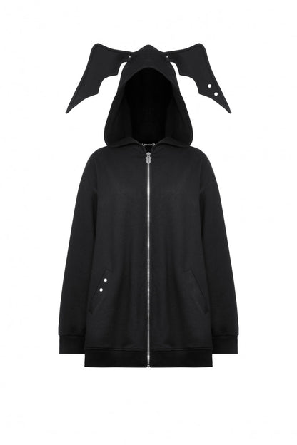 Ebony Long-Sleeve Zip-Up Gothic Batwing Hoodie