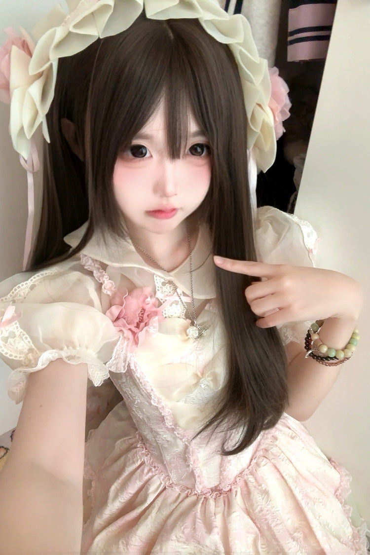Blush Ruffle Bow Lace Princess Dress with Elegant Hanayome Details - Jasmine Rain