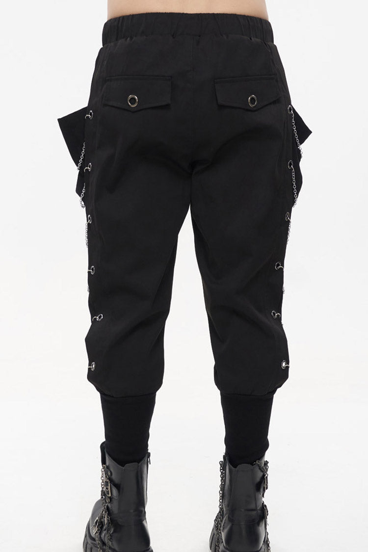Jet Black Metal-Link Pocket Harem Trousers