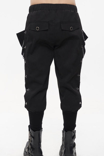 Jet Black Metal-Link Pocket Harem Trousers