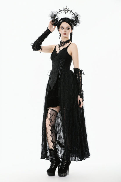 No-Sleeve Floral Lace-Up Gothic Slip Wedding Gown