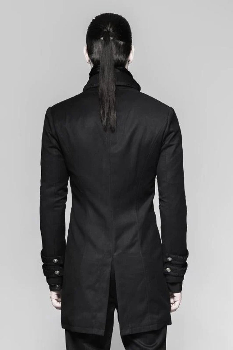 Men's Gothic Coat with Metal Buttons, Jacquard Print and Faux Two-Piece Design