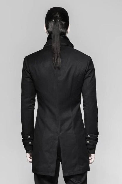 Men's Gothic Coat with Metal Buttons, Jacquard Print and Faux Two-Piece Design