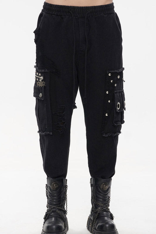 Obsidian Pentagram Chain Embellished Trousers