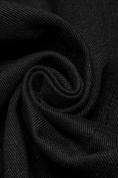 Slim-Fit Black Gothic Vest, Mandarin Collar with Stitch Detailing for Men