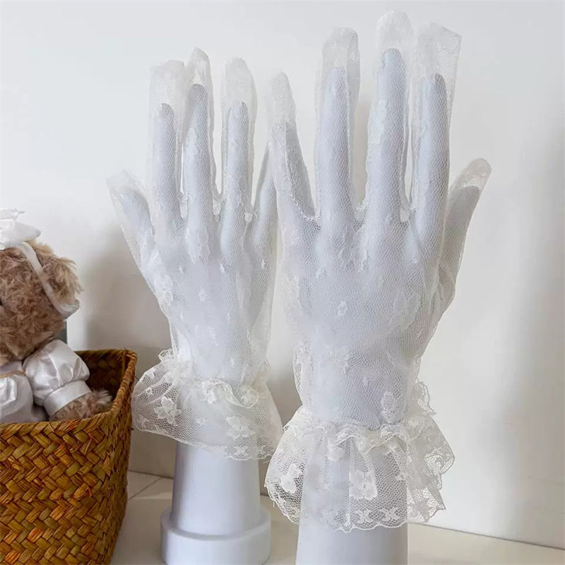 Embroidered Butterfly Lace Mesh Sweet Lolita Gloves - Dual Tones