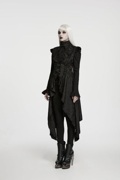Women's Black Gothic Vest, Jacquard Cut-Out with Lace-Up and Asymmetric Design