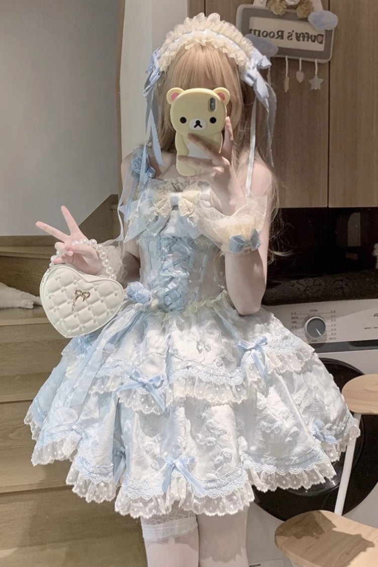 Floral Overture Double Ruffle Embroidery Bow Lace Sweet JSK
