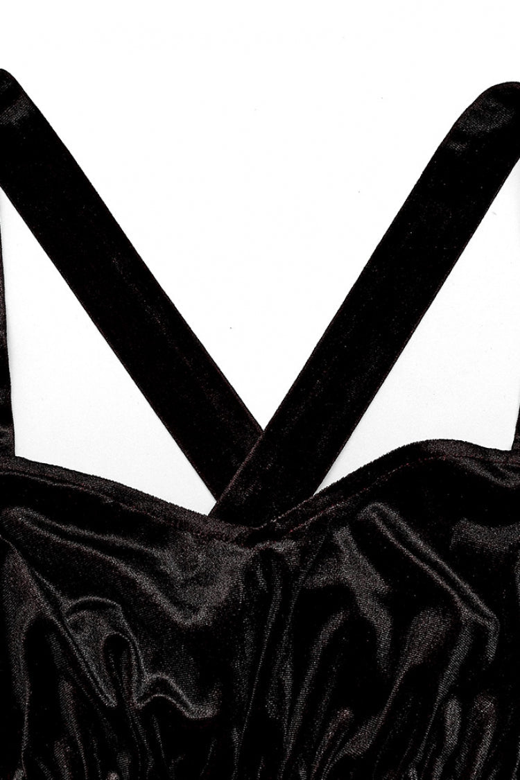 Crimson & Obsidian Sleeveless Gradient Ruffle Embroidery Gothic Dress