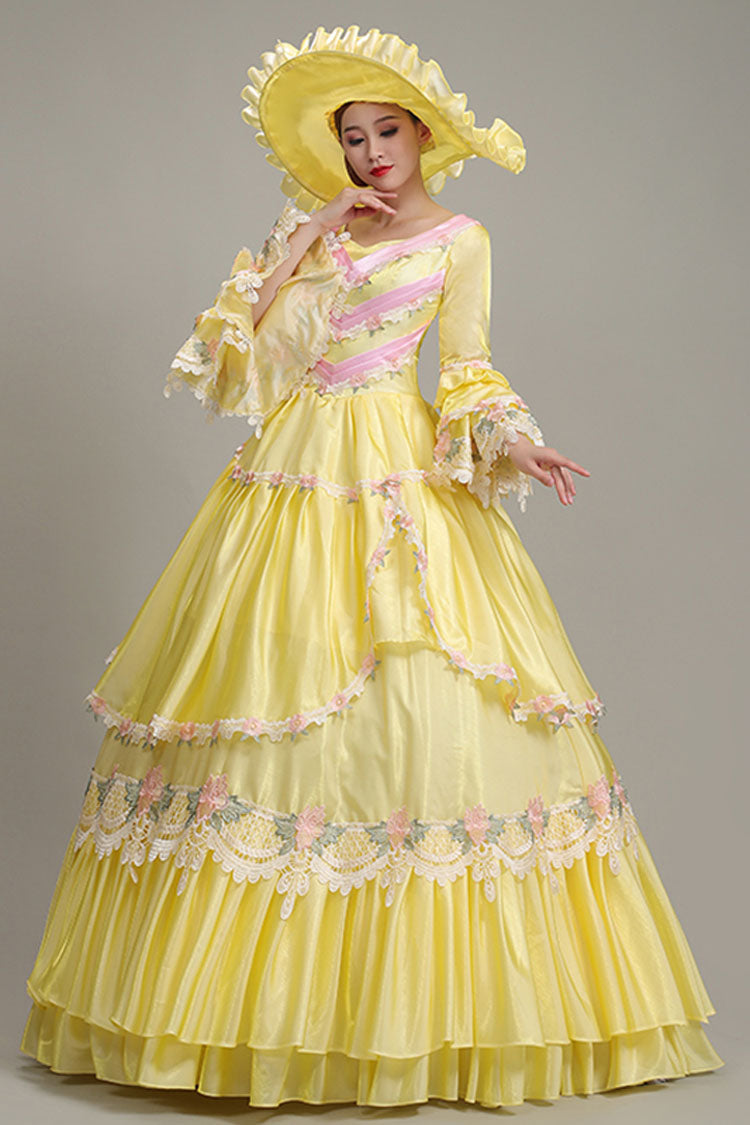 Princess Sleeve High Waist Lace Hollow Floral Ruffled Victorian Tiered Dress