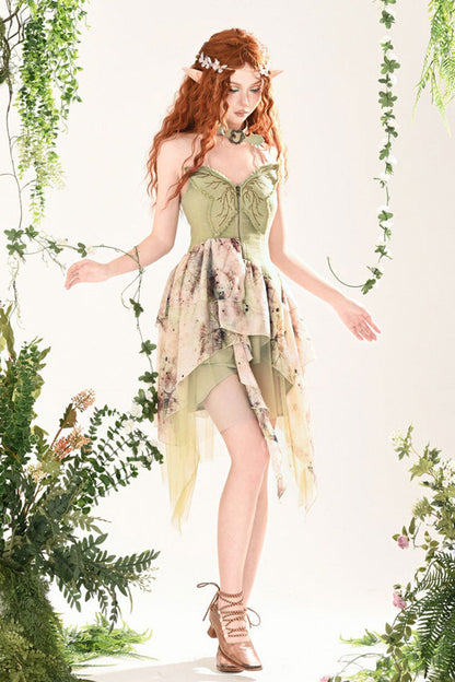 Emerald 3D Butterfly Embroidery Lace Asymmetric Sweet Lolita Jumper Dress