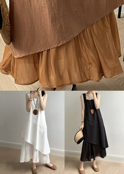 Collar Patchwork Solid Cotton Long White Square New Dresses
