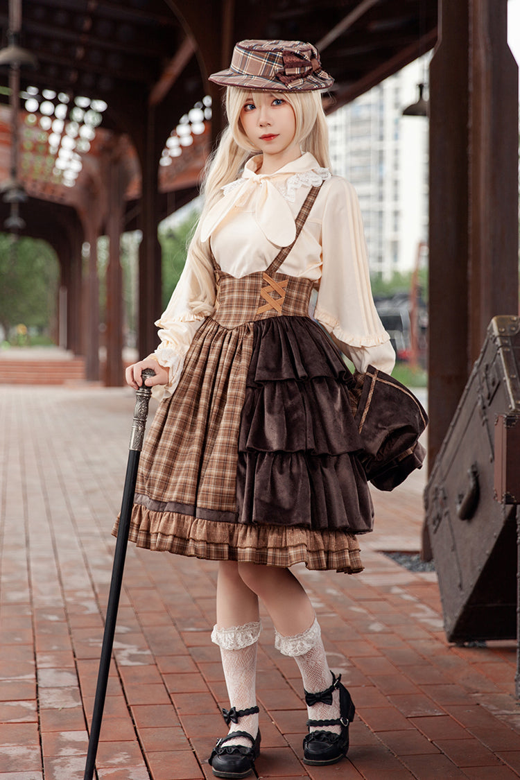 Morning Tune High Waist Asymmetric Ruffle Print Lolita Strap Dress