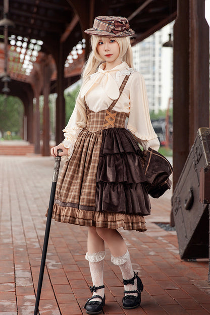 Morning Tune High Waist Asymmetric Ruffle Print Lolita Strap Dress
