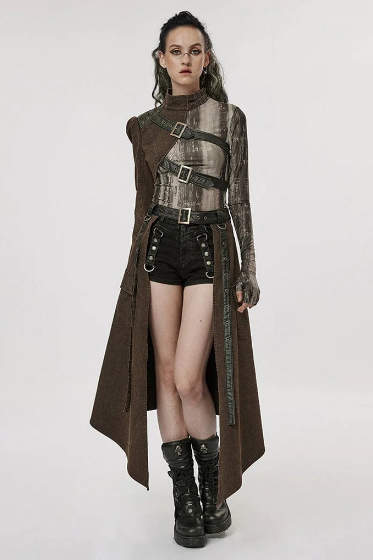Steampunk Single-Arm Jacket with Rivet Buckle and Stand Collar in Two Tones - IndustrialChic