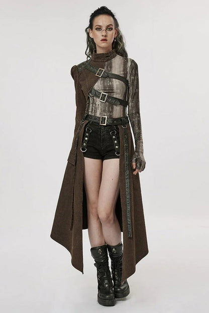 Steampunk Single-Arm Jacket with Rivet Buckle and Stand Collar in Two Tones - IndustrialChic