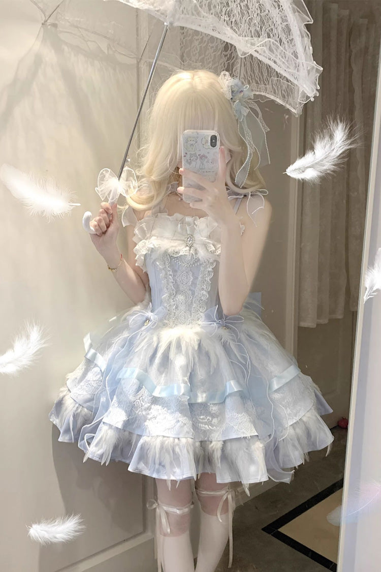 Ballet-Inspired Multi-Layer Ruffle JSK Dress with Bowknot in Three Hues - EtherealGrace