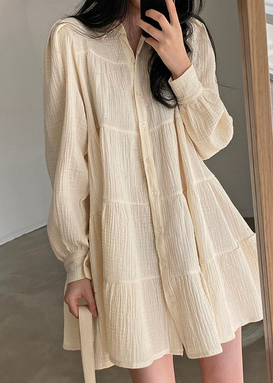 Wrinkled Dresses Beige Spring Shirt Modern Oversized Cotton