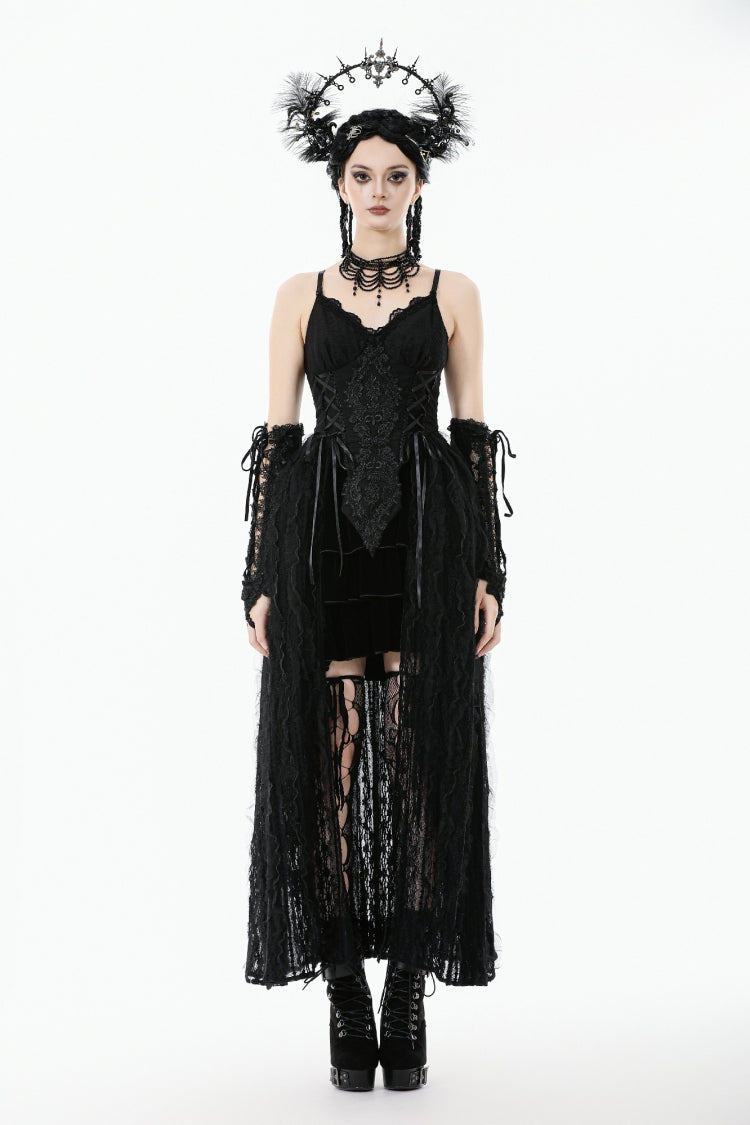 No-Sleeve Floral Lace-Up Gothic Slip Wedding Gown