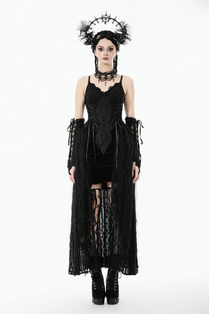 No-Sleeve Floral Lace-Up Gothic Slip Wedding Gown