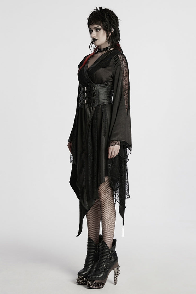 Ebony Long-Sleeve Lace Irregular Gothic Dress