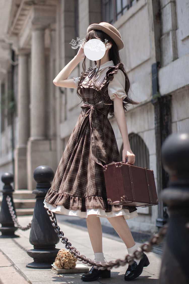 Thames at Dusk Print Vintage Lolita Dress with Ruffle - Short Sleeves