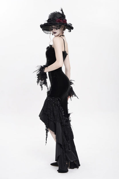 No-Sleeve Ruffled Floral Embroidered Chain Gothic Long Slip Dress