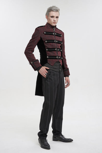Crimson Vintage Gothic Jacket with Silk Collar and Cross Zipper