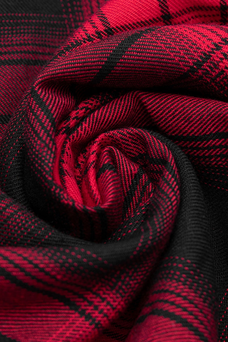 Crimson & Charcoal Tartan Ruffle Lace Punk Dress