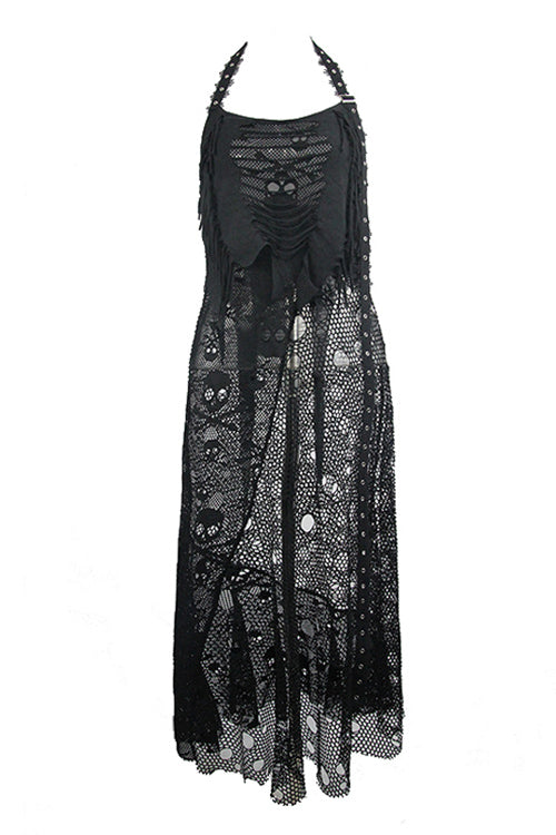Void Halterneck Peplum Dress with Mesh Cutouts