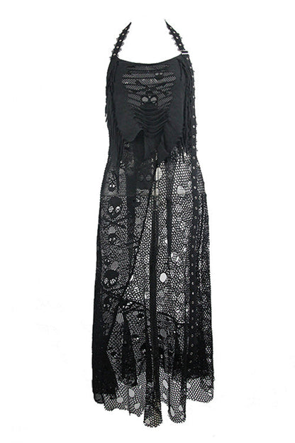 Void Halterneck Peplum Dress with Mesh Cutouts