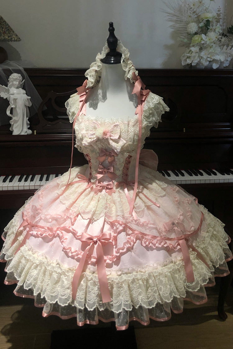 Blush Jacquard Ruffled Lace Princess JSK with Bow