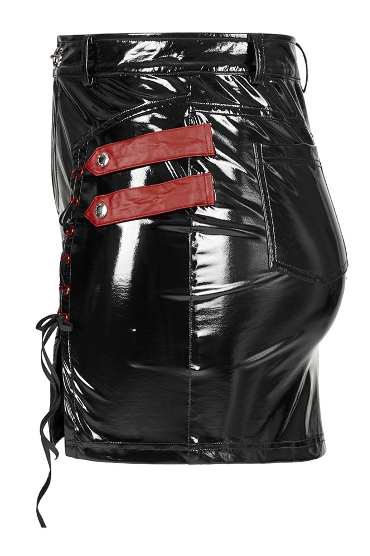 Crimson & Obsidian Slim Fit Sexy Rock Stretch Bag Hip Slit Patent Leather Punk Skirt