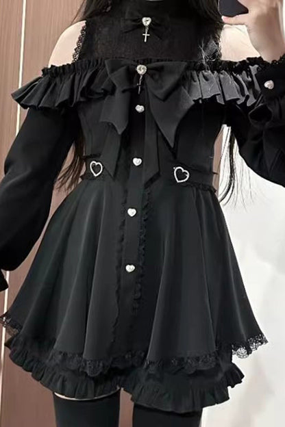 Japanese Strapless Jirai Kei Dress Set - Ruffle Lace