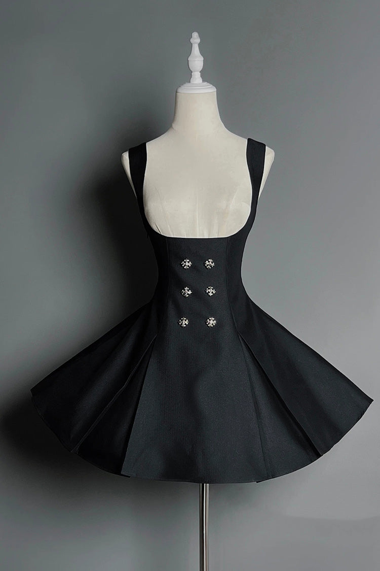 Ebony Double-Breasted Bustier Suspender Dress - Gothic Night Butler