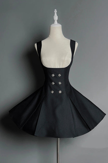 Ebony Double-Breasted Bustier Suspender Dress - Gothic Night Butler