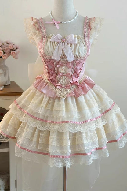 Blush Double-Layered Bow Lace Ballerina Skirt Set - Girl Love