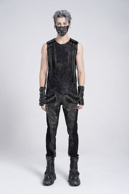 No-Sleeve Eyelet Strap Distressed Gothic Waistcoat