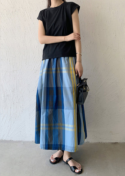 Blue Spring Skirt Hem Large Exra Women Plaid Cotton
